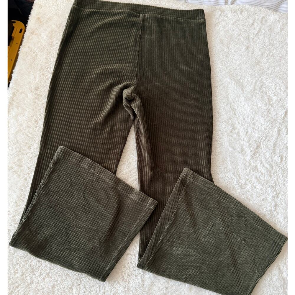 Aerie Olive Green Corduroy Flare Pants Pull On High Rise XL Regular - Picture 3 of 7